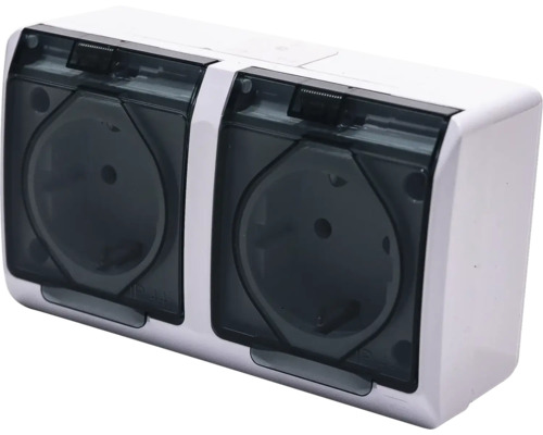 Priza dublă de exterior cu capac rabatabil
