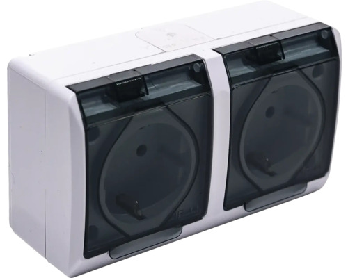 Priză dublă de exterior cu capac rabatabil
