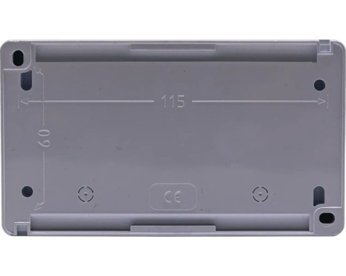 Cutie de joncțiune gri cu dimensiunile de 115 pe 60 milimetri și marcaj CE