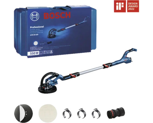 Șlefuitor pentru pereți Bosch Professional GTR 550 910r/min, diametru disc 215mm, lungime cablu 3m 550W Șlefuitor de gips-carton Bosch GTR 55-225 cu accesorii și ambalaj produs