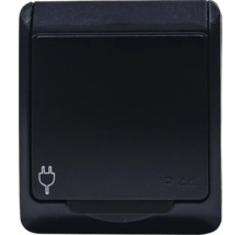 Priză neagră cu capac rabatabil