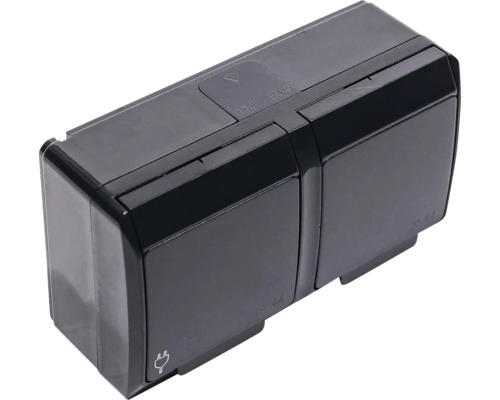 Priză dublă neagră pentru exterior