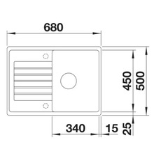 Desen tehnic cu dimensiunile unei chiuvete