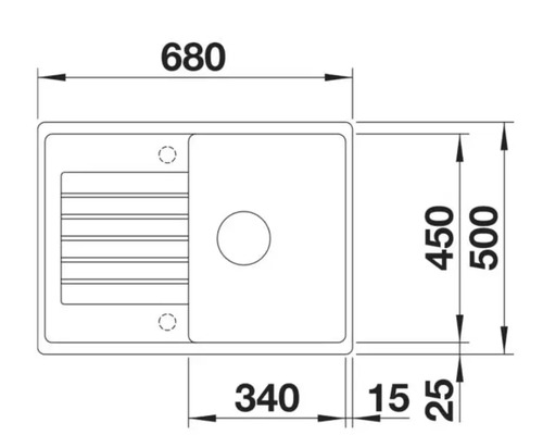 Desen tehnic cu dimensiunile unei chiuvete