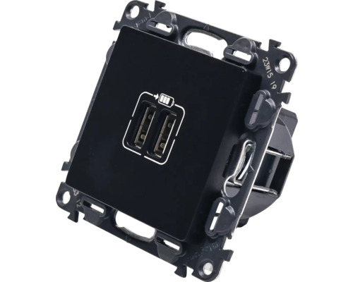 Priză neagră cu două porturi USB