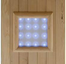 Imagine detaliată a unei saune cu iluminare integrată