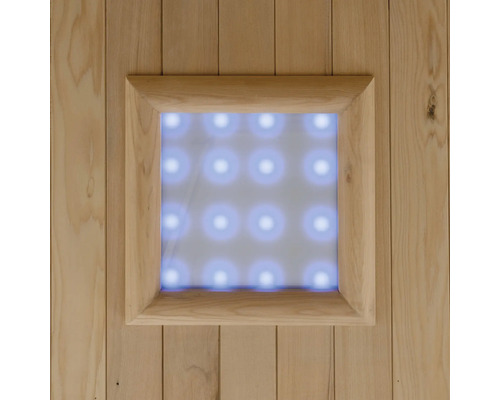 Imagine detaliată a unei saune cu iluminare integrată