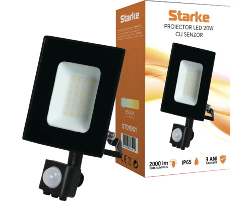 Reflector LED Starke 20 W cu senzor și ambalajul produsului