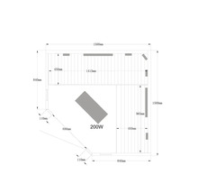 Desen tehnic al unei saune cu dimensiuni indicate
