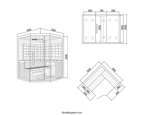 Dimensiunile saunei Home Deluxe
