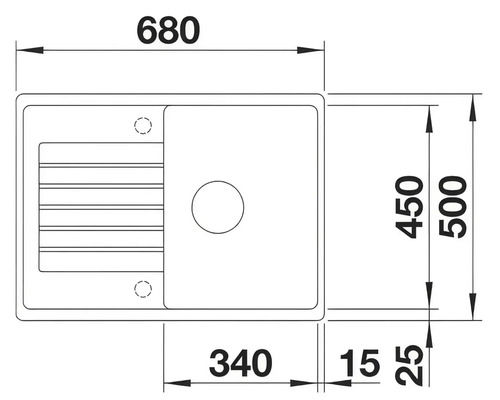 Desen tehnic al unei chiuvete de bucătărie cu dimensiuni