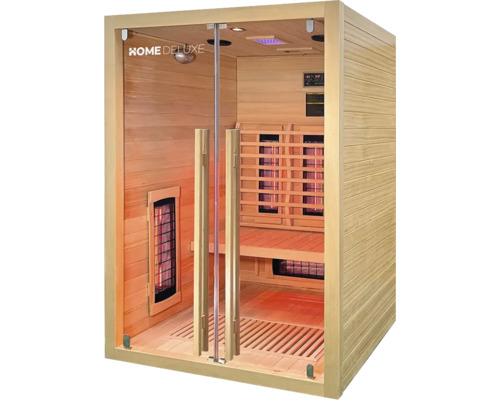 Saună cu infraroșu cu față din sticlă și placare din lemn de la marca Home Deluxe
