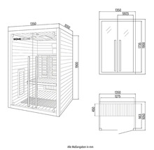 Desen tehnic al unei saune Home Deluxe cu dimensiuni