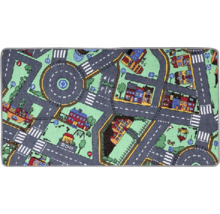 Covor de joacă cu model de străzi, clădiri și indicatoare rutiere