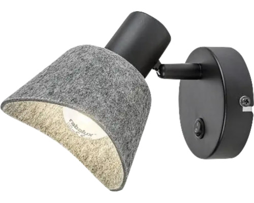 Spot aplicat Rabalux Farelia E14 max. 1x10W, negru/gri Lumină de perete cu abajur din pâslă și întrerupător