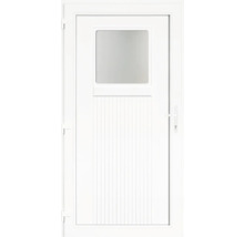 Ușă de intrare laterală albă cu deschidere de lumină și caneluri verticale