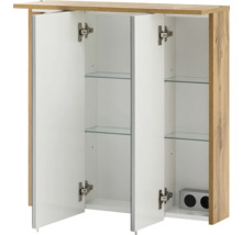 Dulap cu oglindă deschis cu rafturi din sticlă