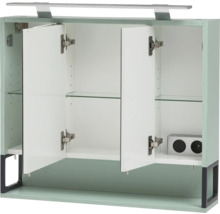 Dulap suspendat deschis pentru baie cu rafturi din sticlă și iluminare integrată