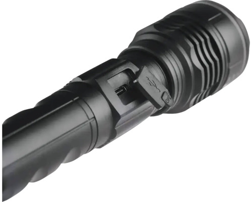 Lanternă LED neagră cu port USB