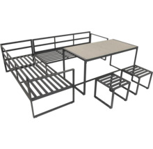 Set de mobilier de grădină cu canapea de colț, masă și taburete