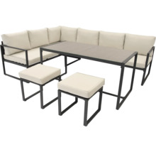 Set de mobilier de grădină cu canapea de colț, masă și taburete