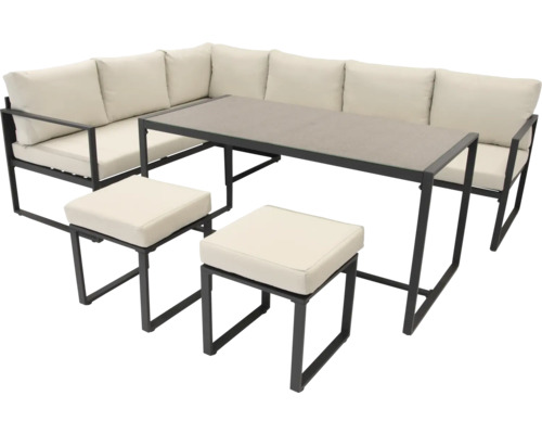 Set de mobilier de grădină cu canapea de colț, masă și taburete