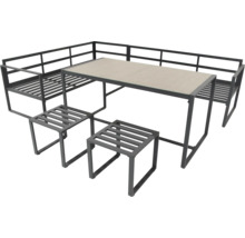 Set mobilier de grădină cu masă, bancă de colț și două scaune