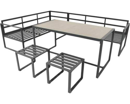 Set mobilier de grădină cu masă, bancă de colț și două scaune