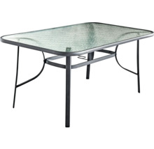 Masa de grădină cu blat de sticlă și cadru metalic