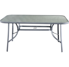 Masa de grădină cu blat de sticlă și cadru metalic