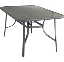 Masa de grădină rectangulară cu blat de sticlă și cadru metalic