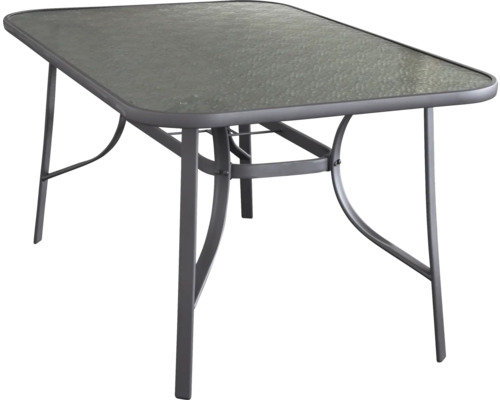 Masa de grădină rectangulară cu blat de sticlă și cadru metalic