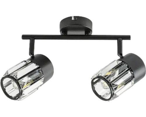 Lumină de tavan cu două spoturi cu sticlă de cristal