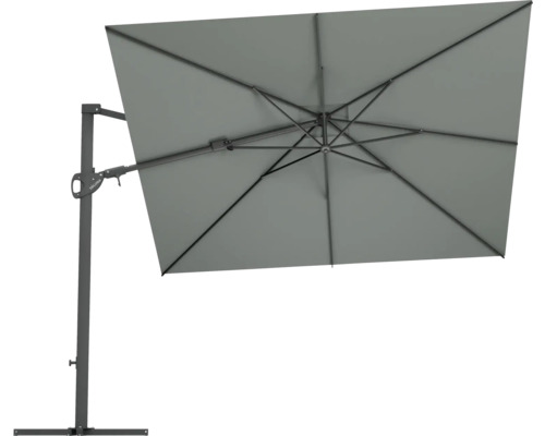 Umbrelă de soare dreptunghiulară, gri, cu cadru din oțel.