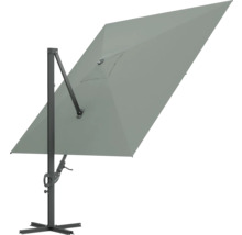 Umbrelă de soare dreptunghiulară cu catarg lateral și suport.