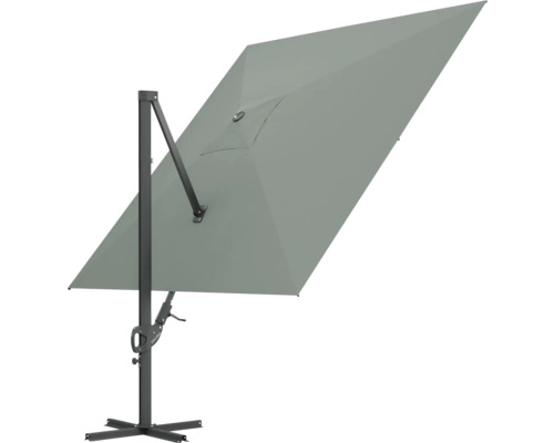 Umbrelă de soare dreptunghiulară cu catarg lateral și suport.