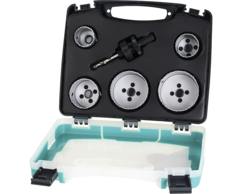 Set carote universale cu burghiu Wolfcraft BiM Ø35-68 mm, 5 piese Set de freze cu burghiu în cutie de scule