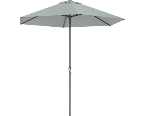 Umbrelă terasă cu stâlp central Soluna Nancy Ø 250 cm H 244 cm 160 g/mp poliester gri închis Umbrelă de grădină gri cu mecanism de manivelă