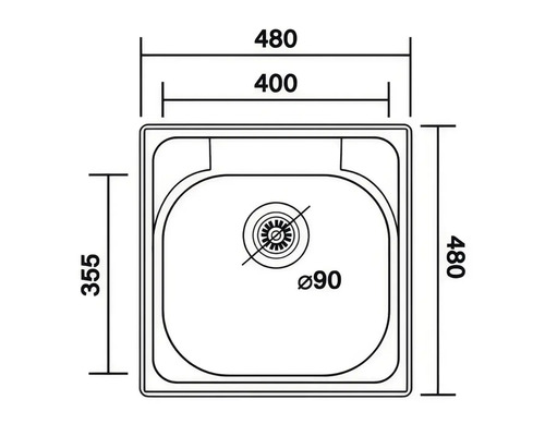 Desen tehnic cu dimensiunile unei chiuvete
