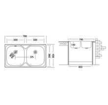 Desen cu o chiuvetă cu două cuve și dimensiuni