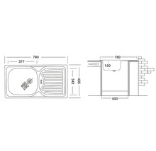 Desen tehnic chiuvetă de bucătărie cu dimensiuni