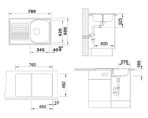 Desen tehnic al unei chiuvete cu dimensiuni