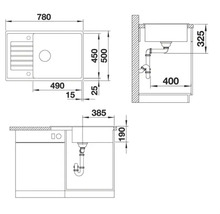 Desen tehnic al unei chiuvete cu dimensiuni.
