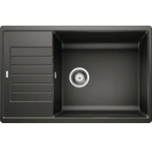 Chiuvetă de bucătărie gri închis cu zonă de scurgere și ventil cu sită