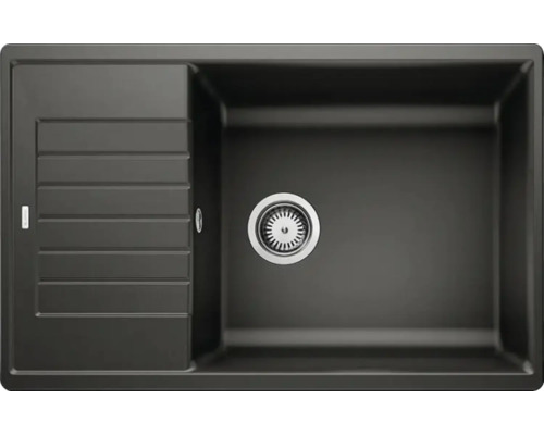 Chiuvetă bucătărie silgranit 1 cuvă Blanco ZIA XL 6 S Compact 50x78 cm cu picurător negru reversibilă Chiuvetă de bucătărie gri închis cu zonă de scurgere și ventil cu sită