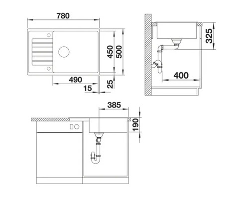 Desenul unei chiuvete cu dimensiuni.