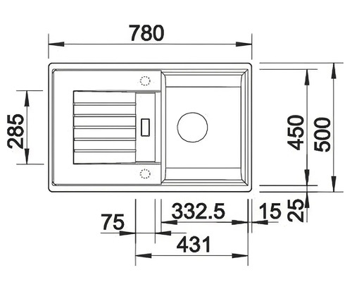 Desen tehnic al unei chiuvete cu dimensiuni
