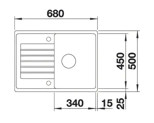 Desen tehnic al unei chiuvete cu dimensiuni.