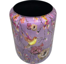 Coș de gunoi decorativ cu motiv floral și pasăre