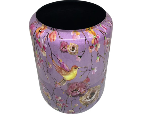 Coș de gunoi decorativ cu motiv floral și pasăre